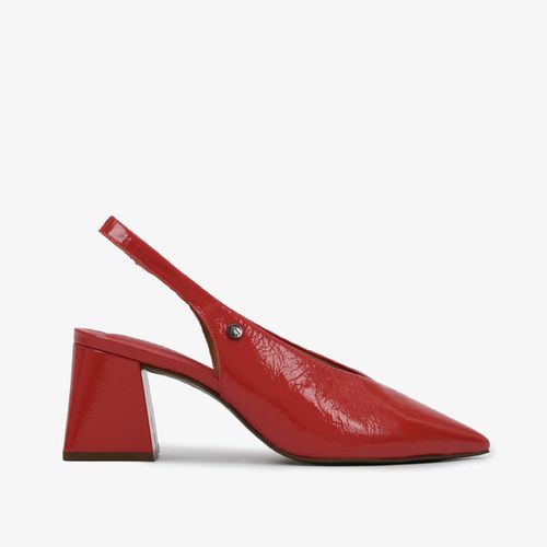 Slingback Vermelho Salto Bloco Médio Couro