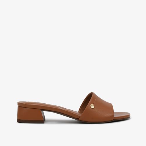 Tamanco Caramelo Salto Bloco Baixo Couro