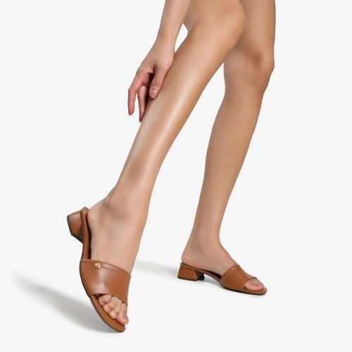 Tamanco Caramelo Salto Bloco Baixo Couro