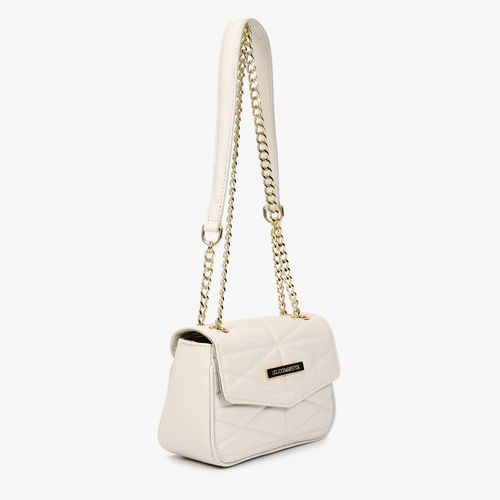 Bolsa Tiracolo Pequena Branca Corrente Couro