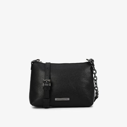 Bolsa Tiracolo Pequena Preta Corrente Grafite Couro