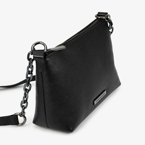 Bolsa Tiracolo Pequena Preta Corrente Grafite Couro