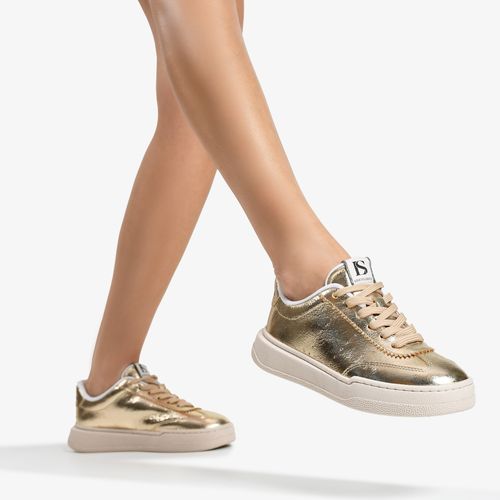Tênis Dourado Metalizado Couro
