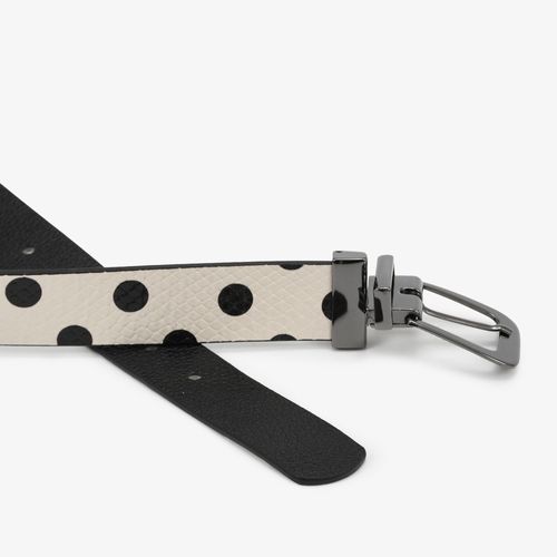 Cinto Preto Branco Poá Reversível Couro