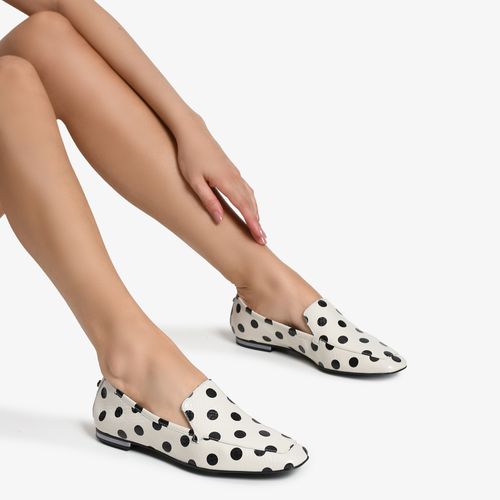 Loafer Branco Preto Poá Couro-snake