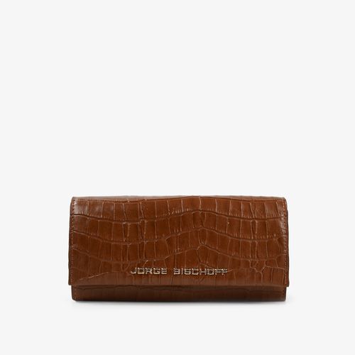 Carteira Feminina Marrom Caramelo Dourado Couro Croco
