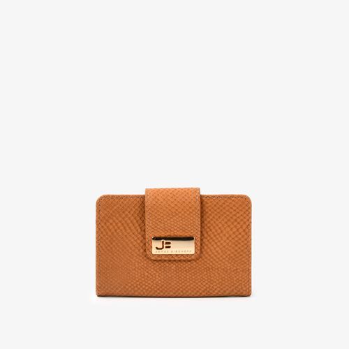 Carteira Feminina Marrom Caramelo Dourado Couro Snake