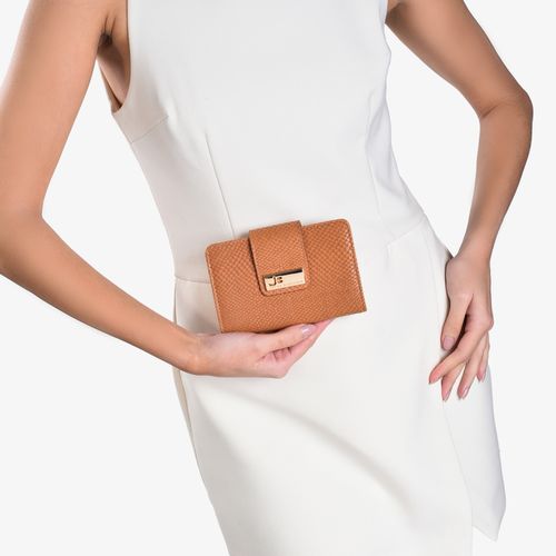 Carteira Feminina Marrom Caramelo Dourado Couro Snake