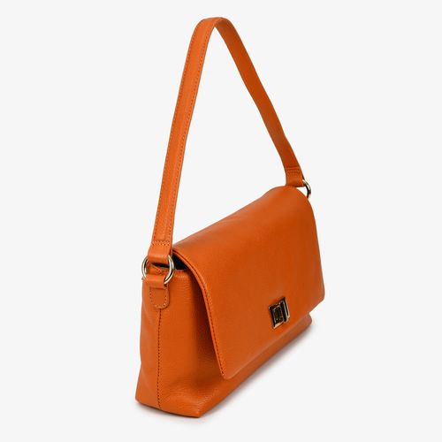 Bolsa Baguete Estruturada Laranja Couro