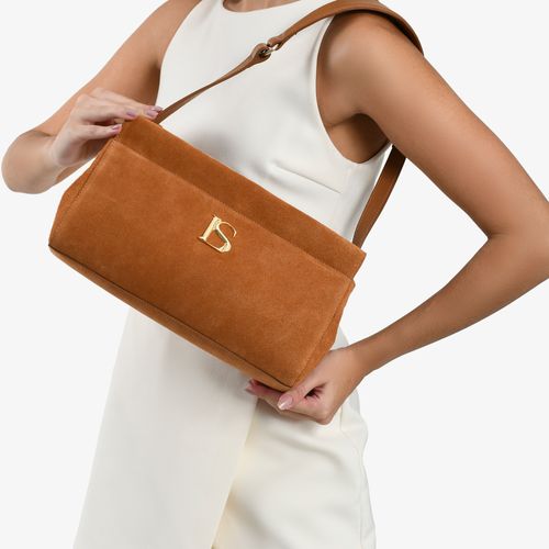 Bolsa Baguete Grande Caramelo Camurça Couro