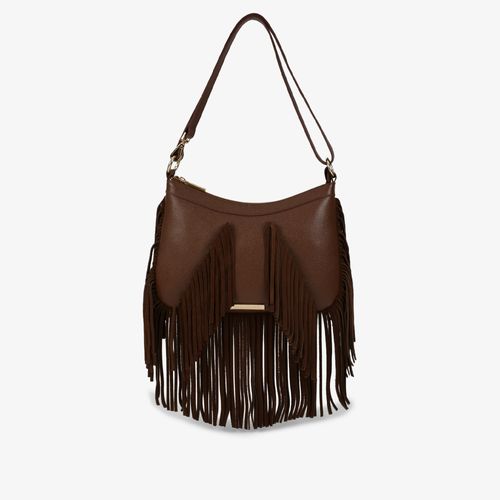 Bolsa Hobo Média Marrom Franjas Couro