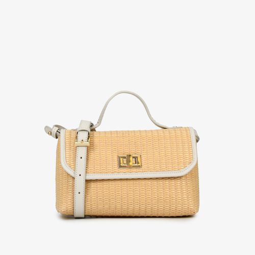 Bolsa Satchel Média Off White Tecido Tramado Couro