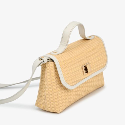 Bolsa Satchel Média Off White Tecido Tramado Couro