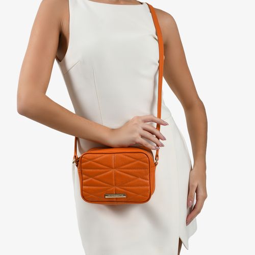 Bolsa Transversal Laranja Matelassê Couro