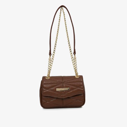 Bolsa Transversal Pequena Marrom Corrente Couro