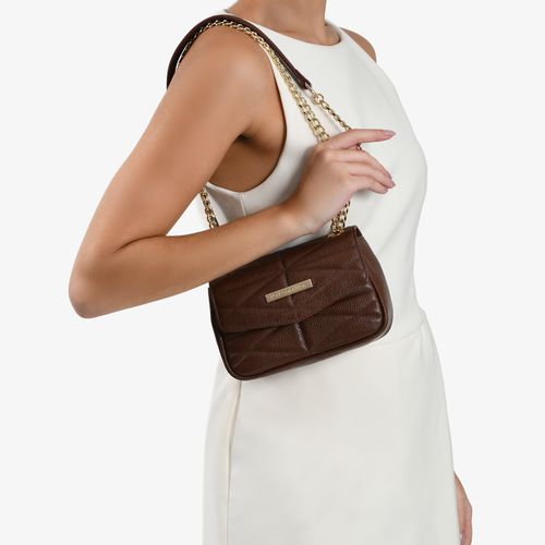 Bolsa Transversal Pequena Marrom Corrente Couro