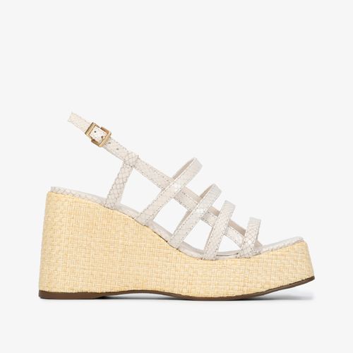 Sandália Off White Salto Anabela Médio Couro