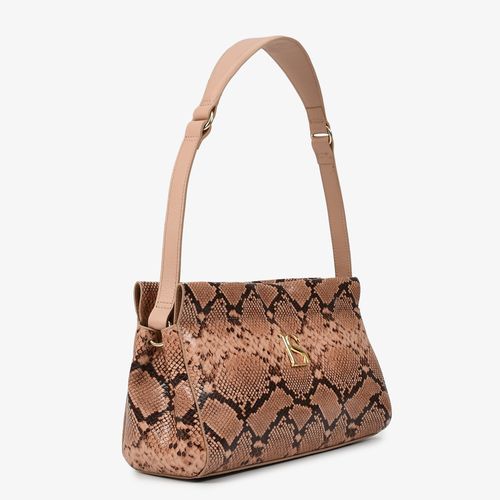 Bolsa Baguete Grande Rosê Snake Couro