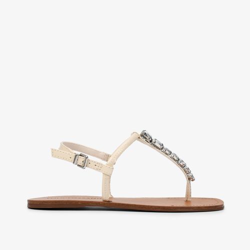 Sandália Rasteira Off White Pedraria Couro