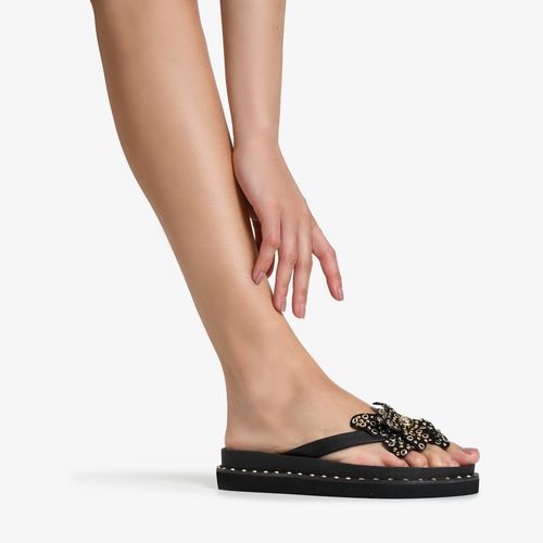 Sandália Rasteira Preta Flor Injetado