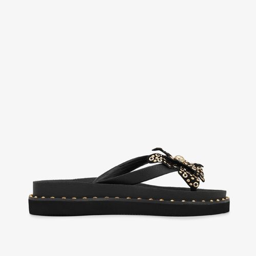 Sandália Rasteira Preta Flor Injetado