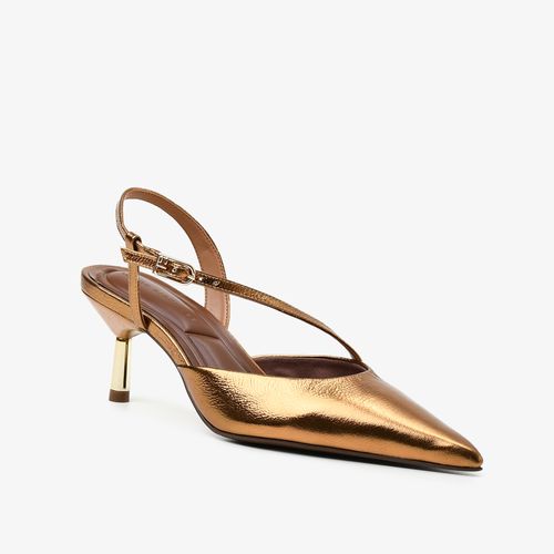Slingback Metal Bronze Couro