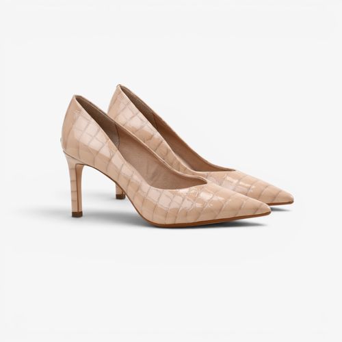 Scarpin Nude Areia Couro Croco