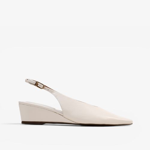 Slingback Salto Anabela Off White Algodão Couro