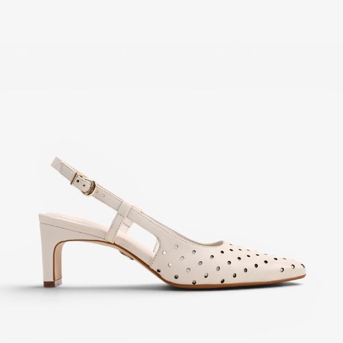 Slingback Off White Algodão Couro
