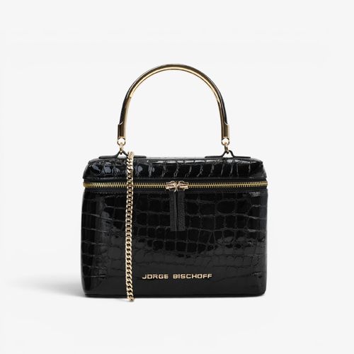 Bolsa Transversal Preto Couro Croco