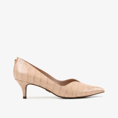 Scarpin Nude Areia Couro Croco