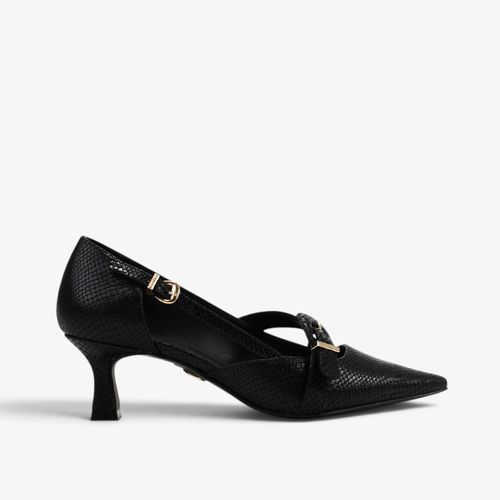Scarpin Preto Couro Snake