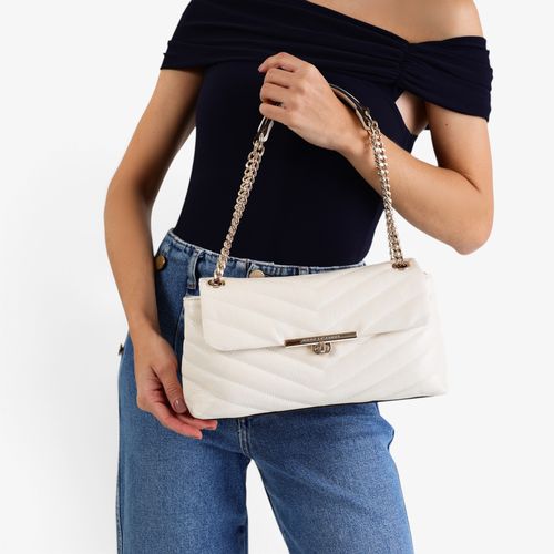 Bolsa De Ombro Mercedes Off White Algodão Couro